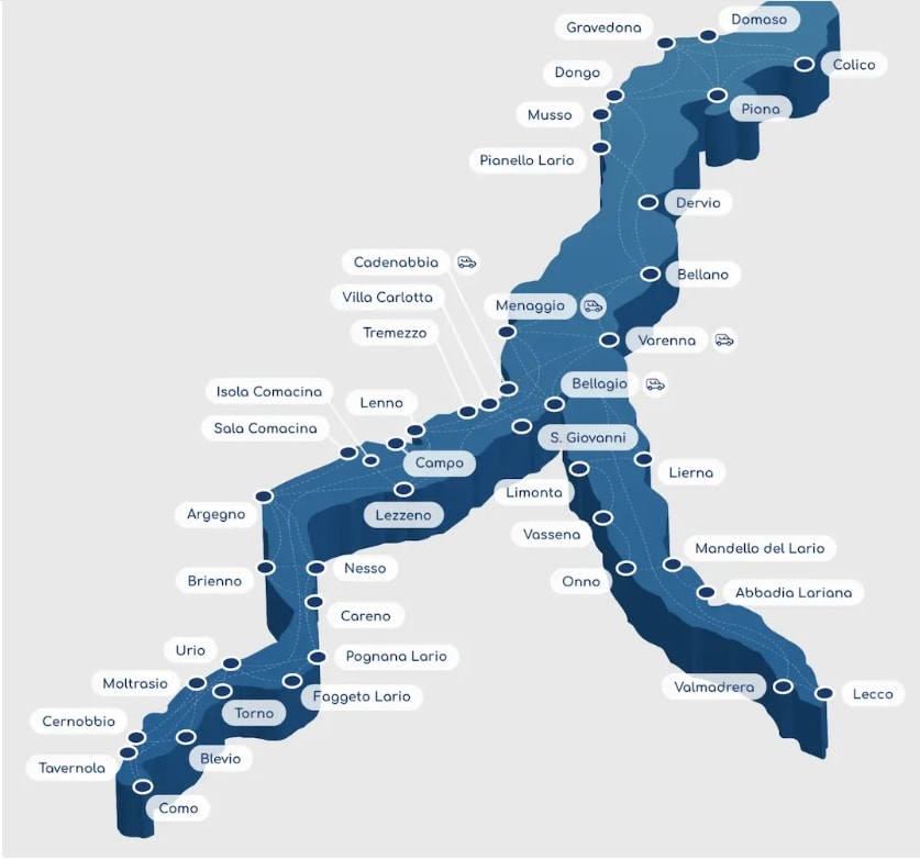 Carte des ferries Lac de Côme