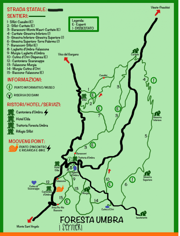Plan des sentiers de la Foresta Umbra